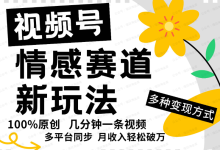 银狐宝库用户专享:视频号情感赛道全新玩法,5分钟一条原创视频,日入500+-银狐宝库官方网站